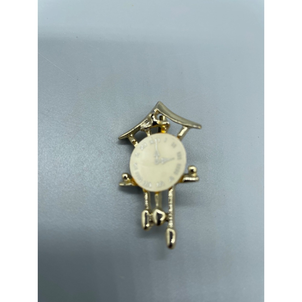 Vintage Gerrys Gold Tone Cuckoo‎ Clock Brooch Pin Novelty Pendulum Jewelry